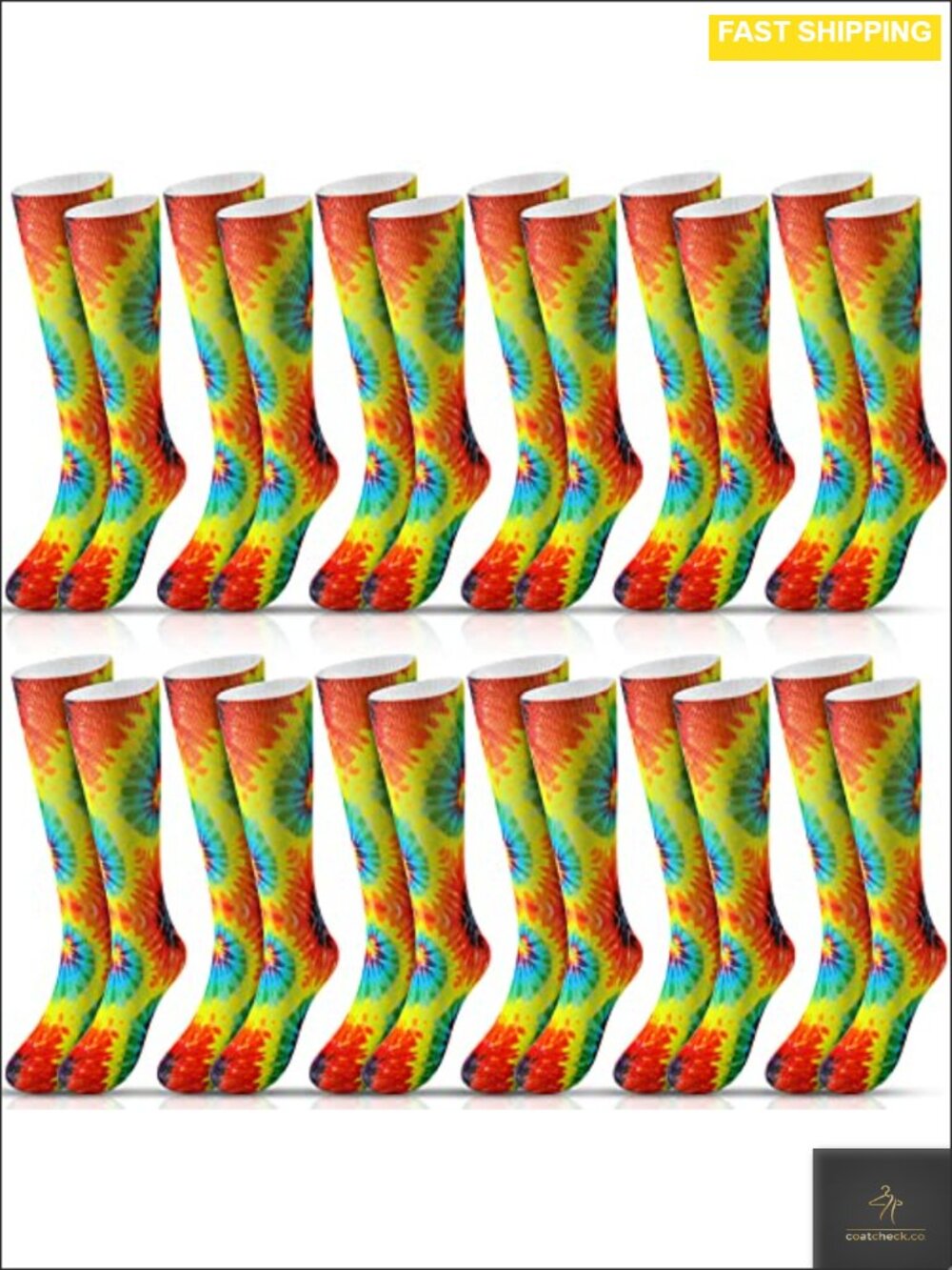 12 Pairs Cotton Spandex Tie Dye Crew Socks Athletic Compression Unisex